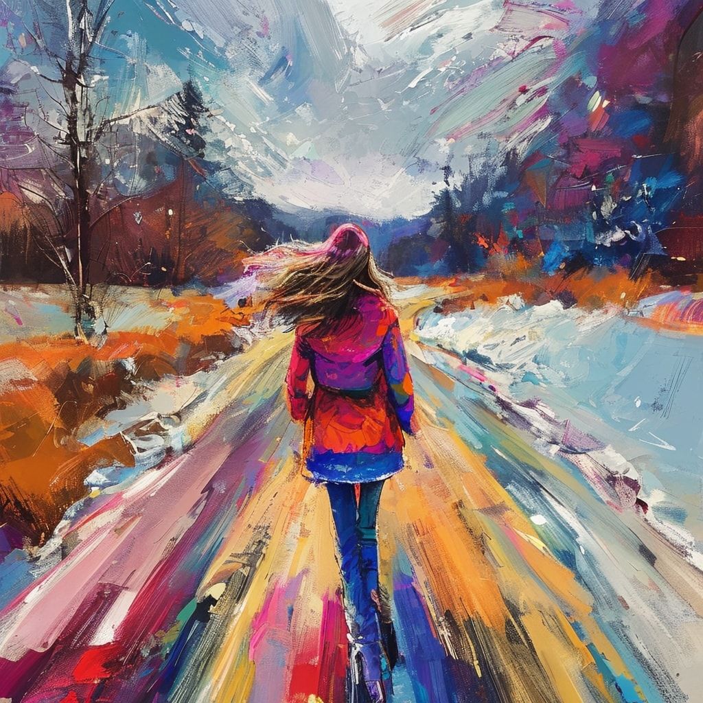 winter girl back roads