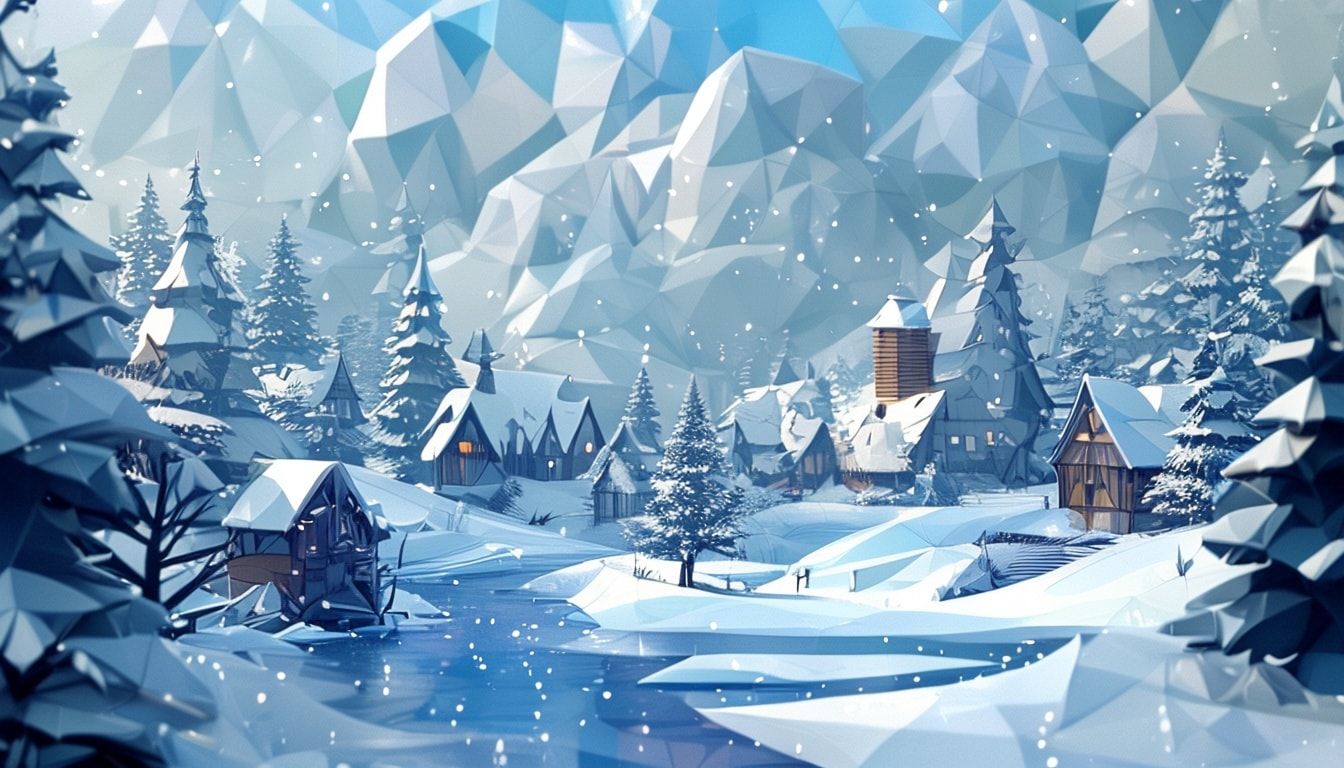Fantasy landscape low poly winter village