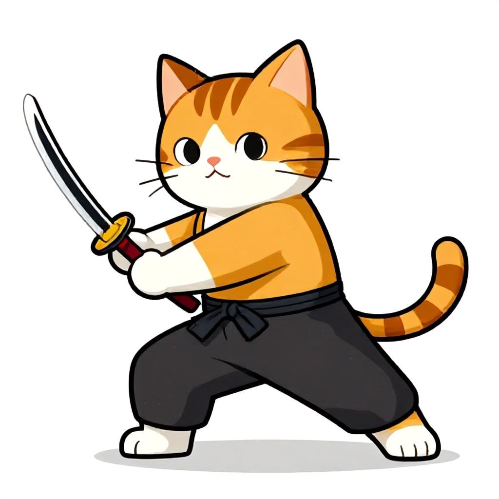 cat with winter katana