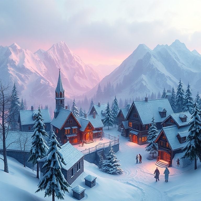 Fantasy landscape low poly winter village