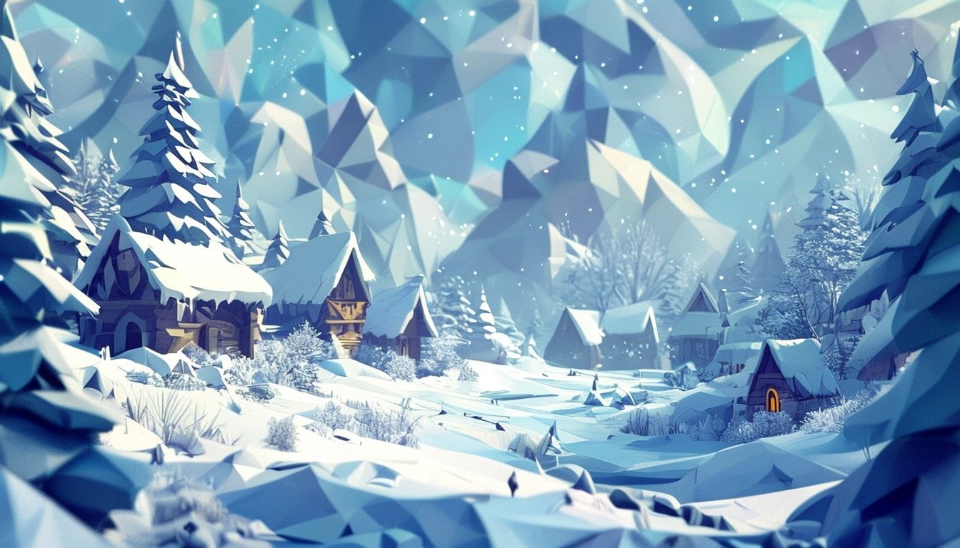 Fantasy landscape low poly winter village