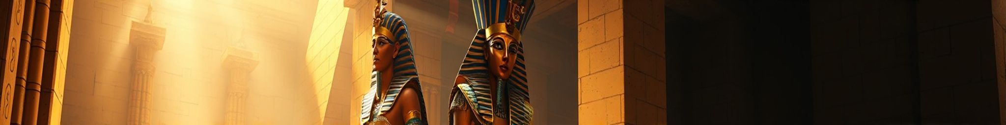 A majestic Egyptian pharaoh, adorned in golden regalia and a towering nemes headdress, stands in contemplation within the grand chamber of an ancient pyramid, bathed in soft, ethereal light filteri...