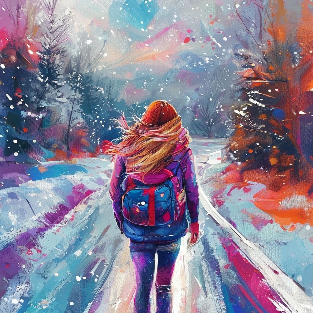winter girl back roads