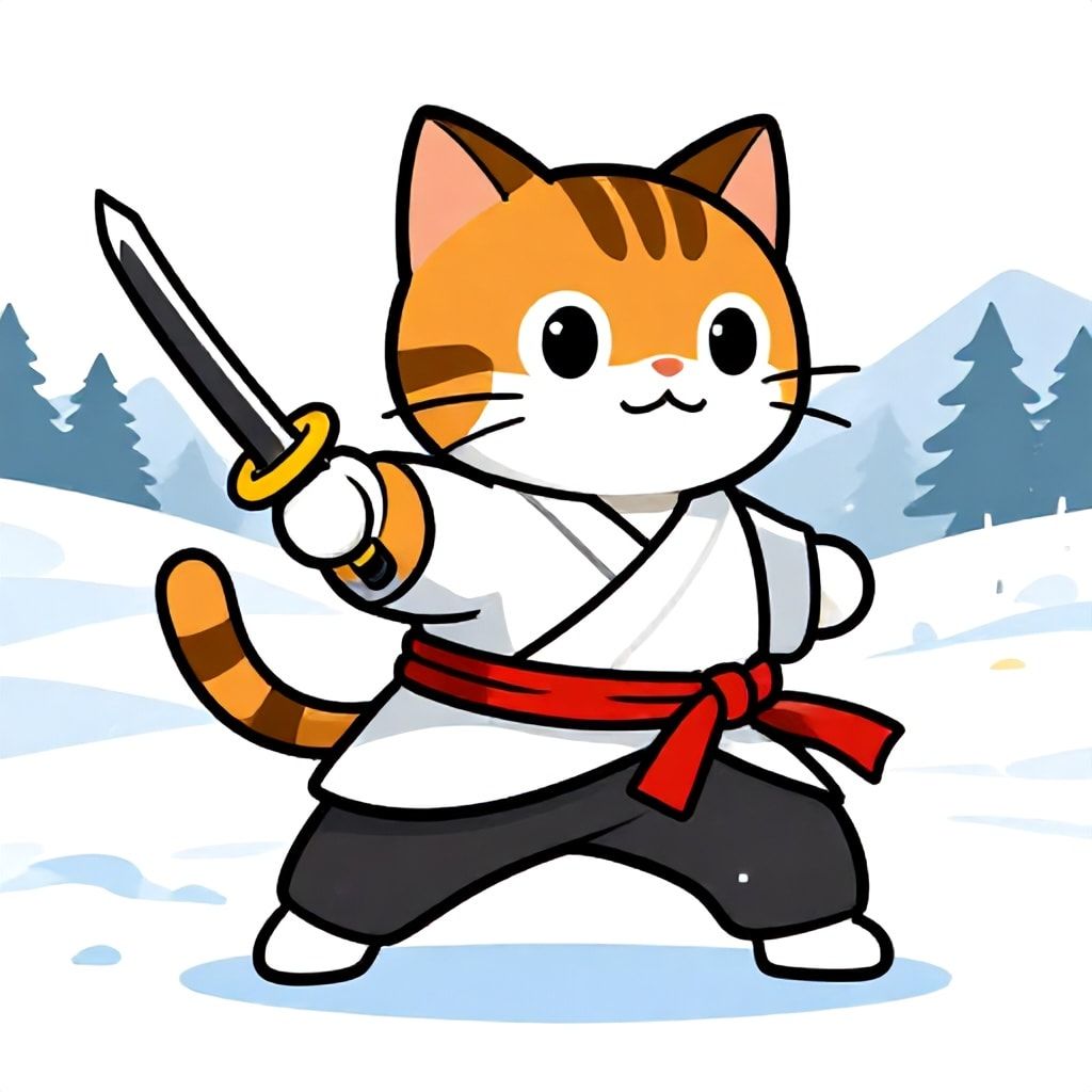 cat with winter katana