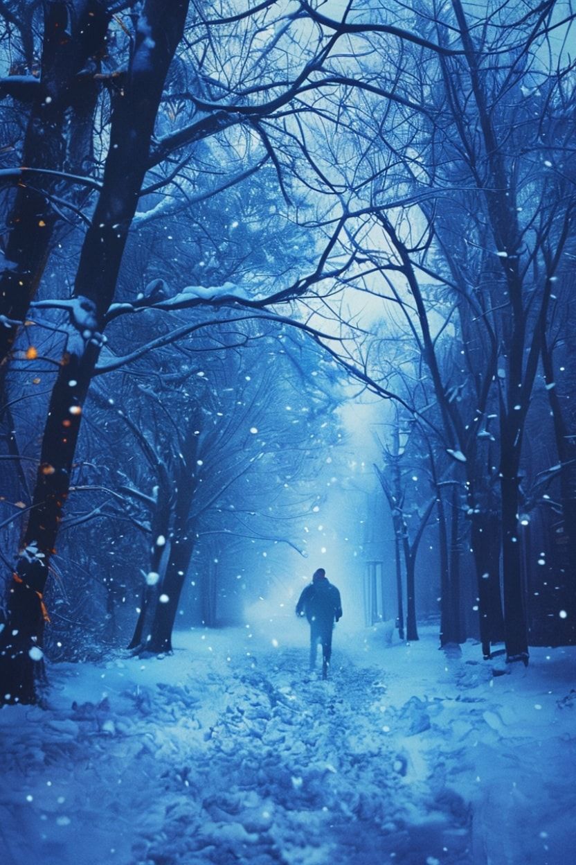 外面是冬天，深蓝色的雾，气氛就像电影里一样