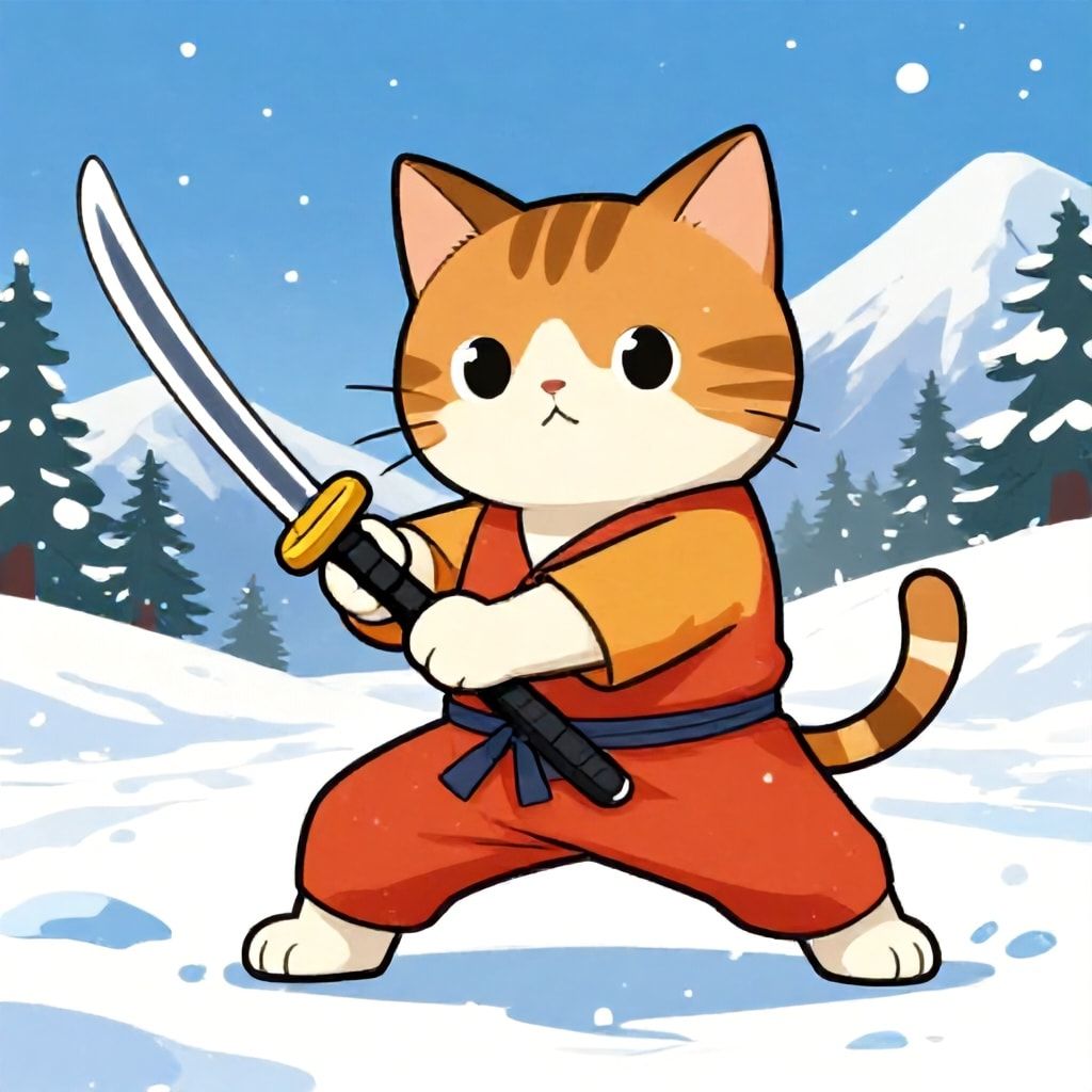 cat with winter katana