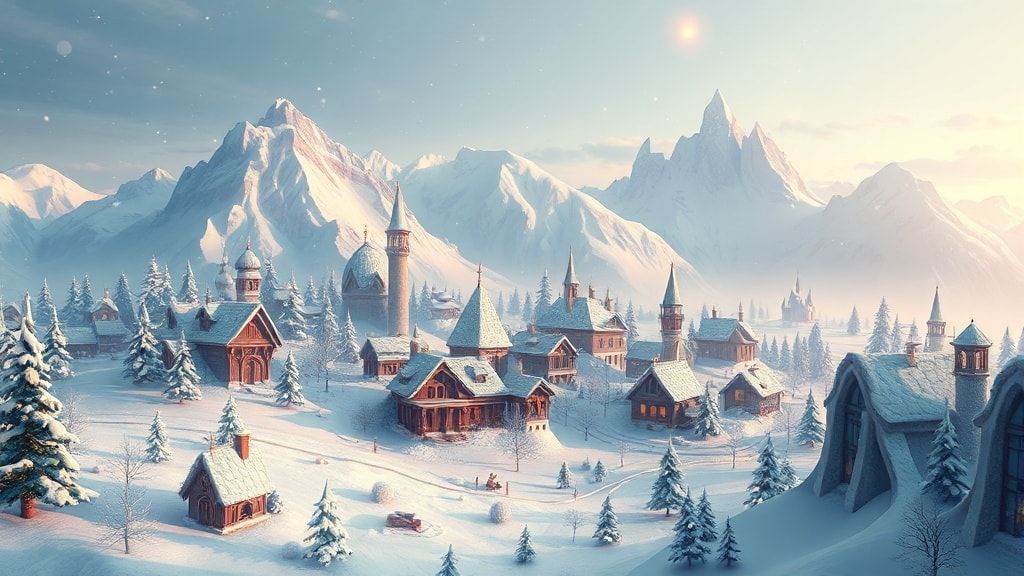 Fantasy landscape low poly winter village