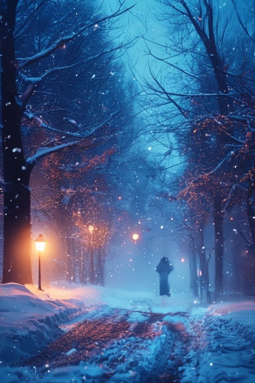 外面是冬天，深蓝色的雾，气氛就像电影里一样