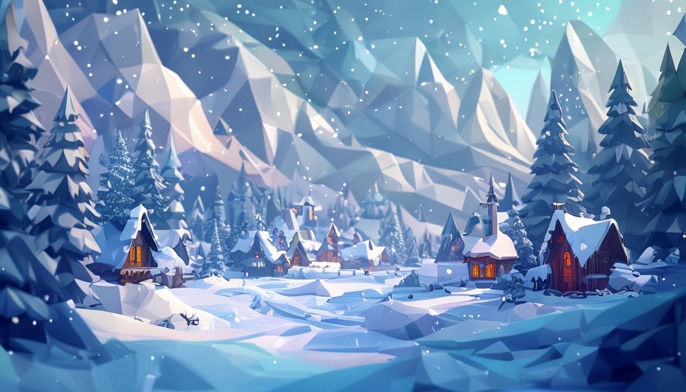 Fantasy landscape low poly winter village