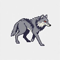 Pixel art wolf character spritesheet, grey wolf, 16x16 pixels per frame, 4-direction movement (down, left, right, up), walking animation, 4 frames per direction, top-down RPG style, consistent proportions, fluffy tail, pointed ears, retro fantasy game style, clean pixel art, limited color palette, evenly spaced sprite grid, transparent background, no background, PNG spritesheet, sharp pixels, no blur, no glow