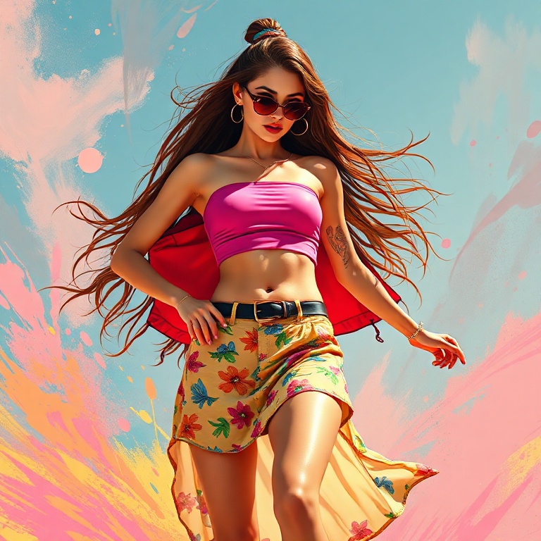A hot girl with crop top and skirt
