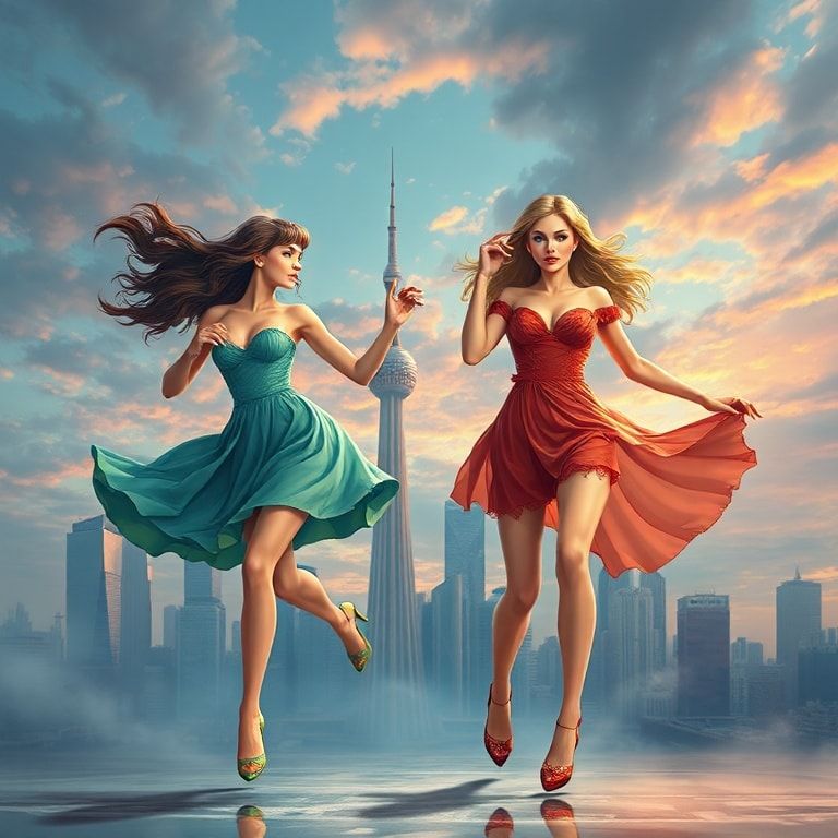 2 девушки  , одна из них с ростом 3 метра с худой талией и гигантской грудью , вторая девушка с ростом 1000 метров имеет худую талию и очень гигантскую грудь которая больше ,чем 2 города