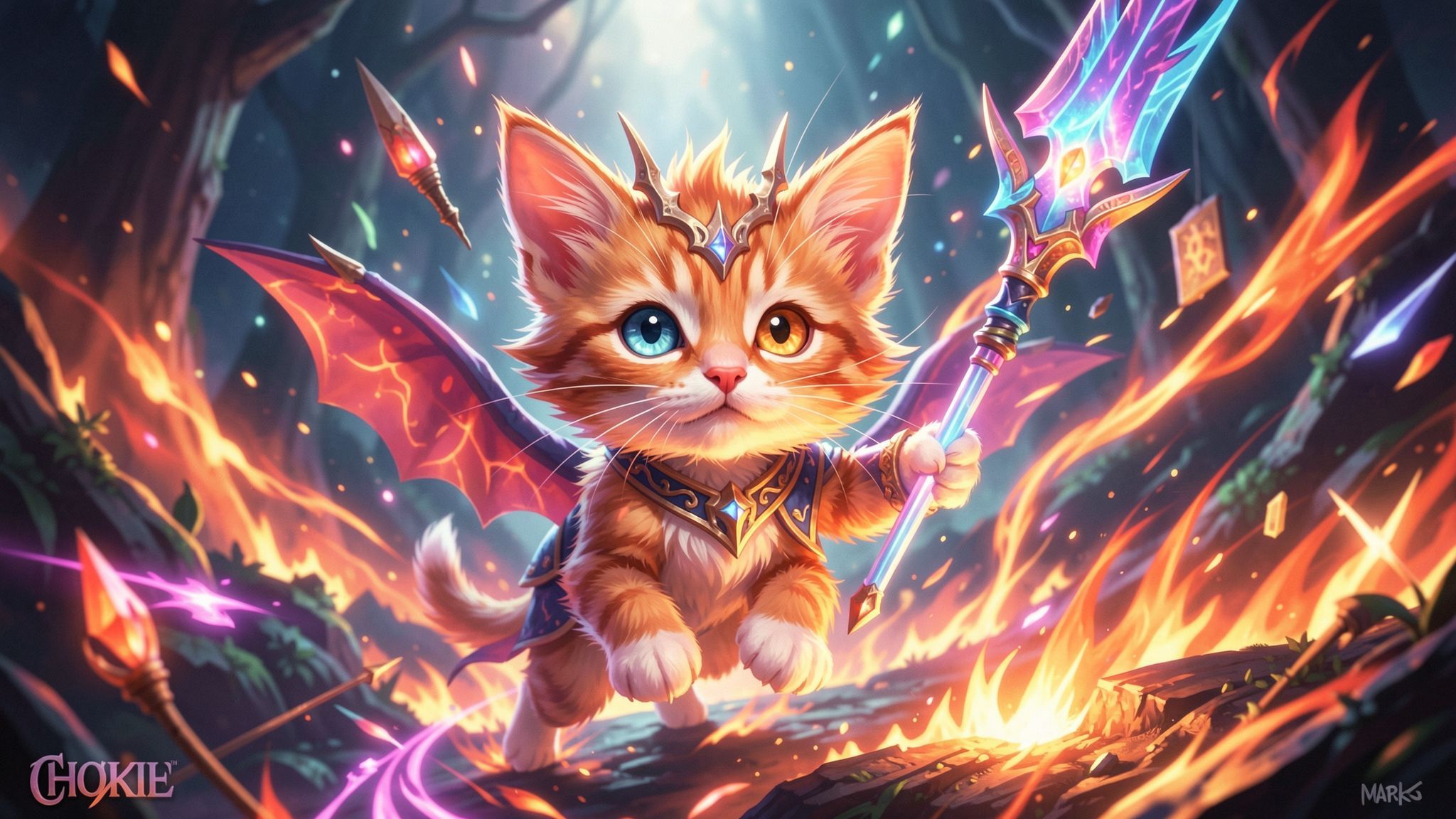 Tiny kitty, fantasy style, filmic score like