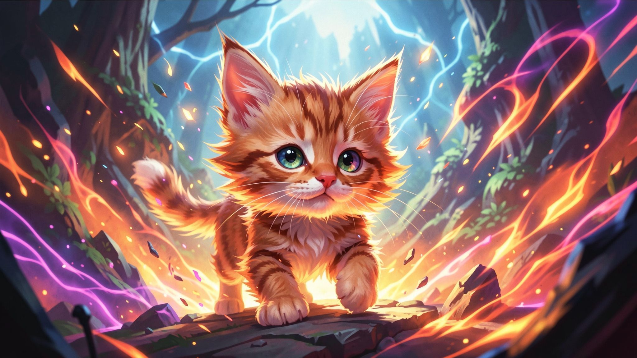 Tiny kitty, fantasy style, filmic score like