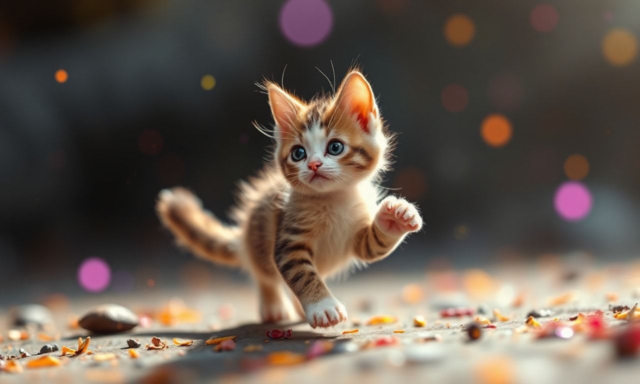 Tiny kitty, fantasy style, filmic score like