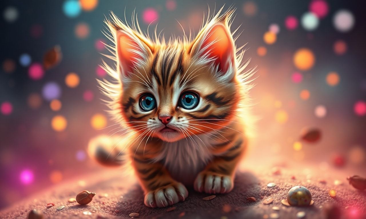 Tiny kitty, fantasy style, filmic score like