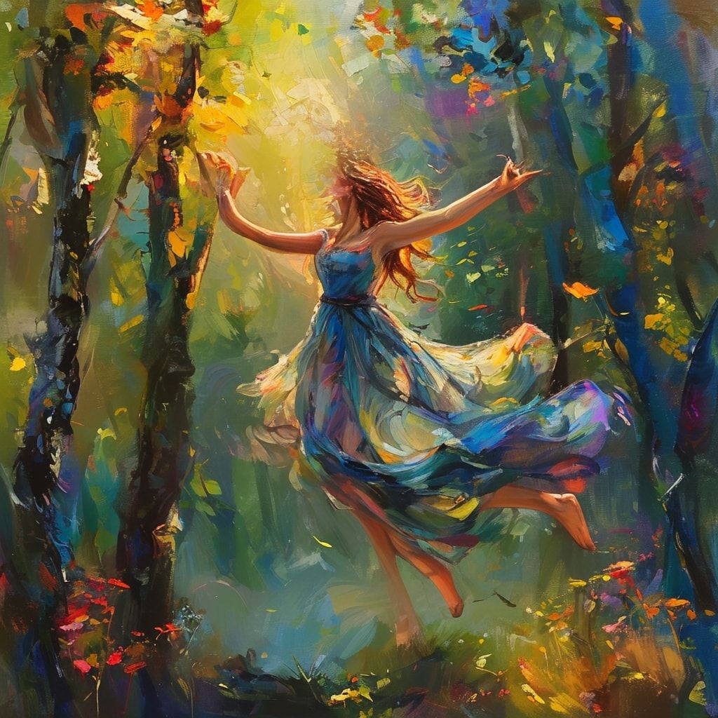 Міфічна ельфійка танцює у красивому лісі