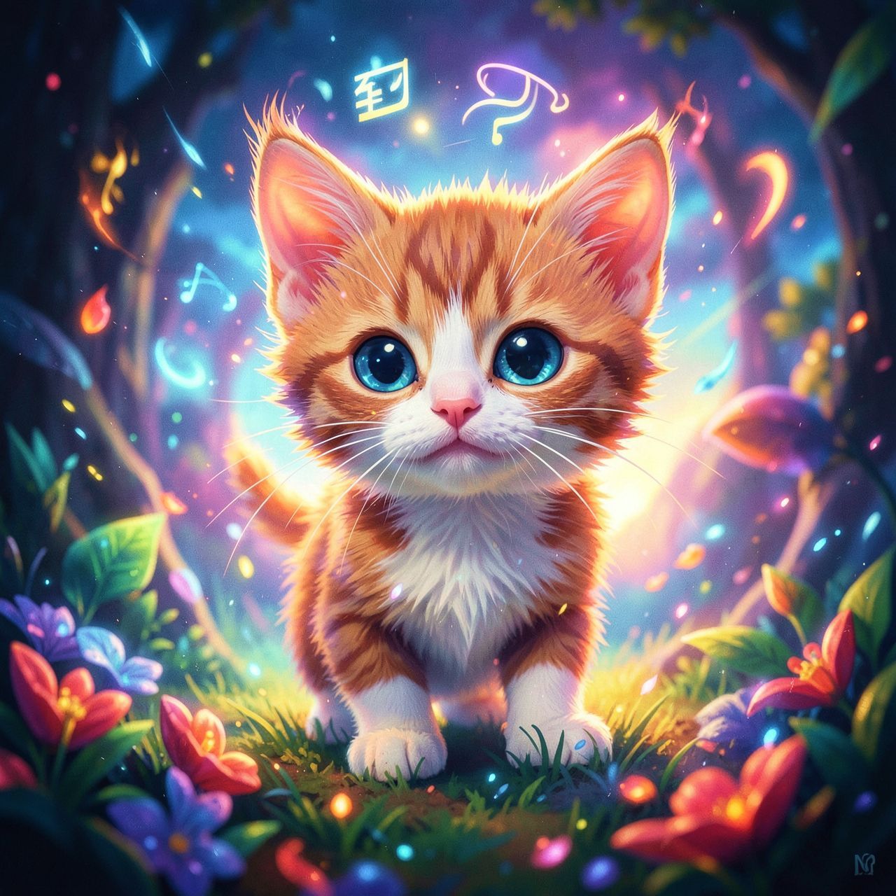Tiny kitty, fantasy style, filmic score like