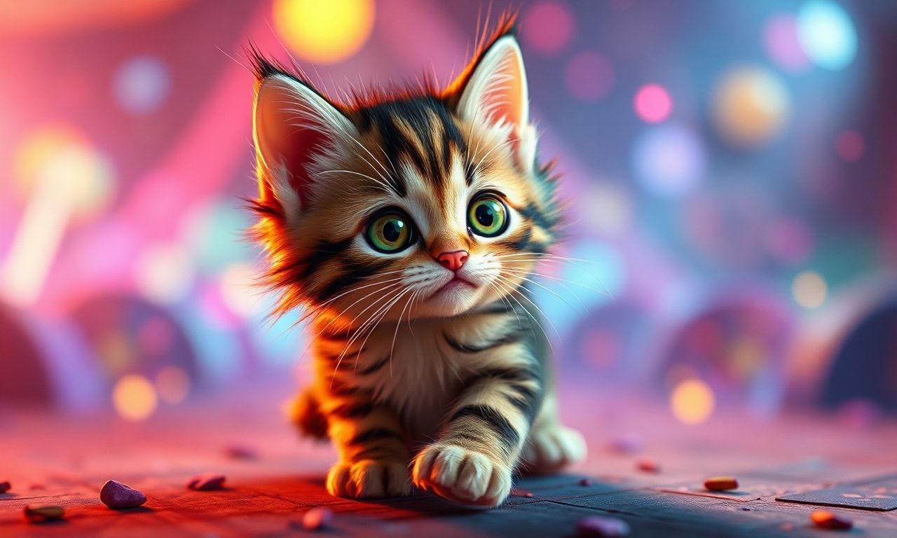 Tiny kitty, fantasy style, filmic score like