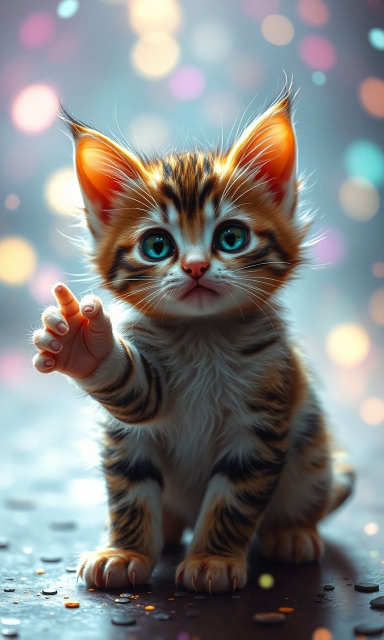 Tiny kitty, fantasy style, filmic score like