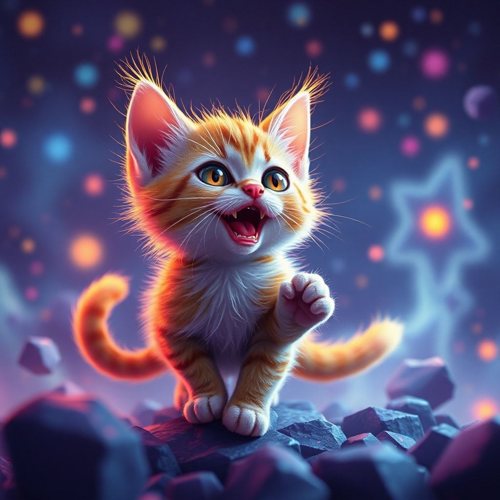 Tiny kitty, fantasy style, filmic score like