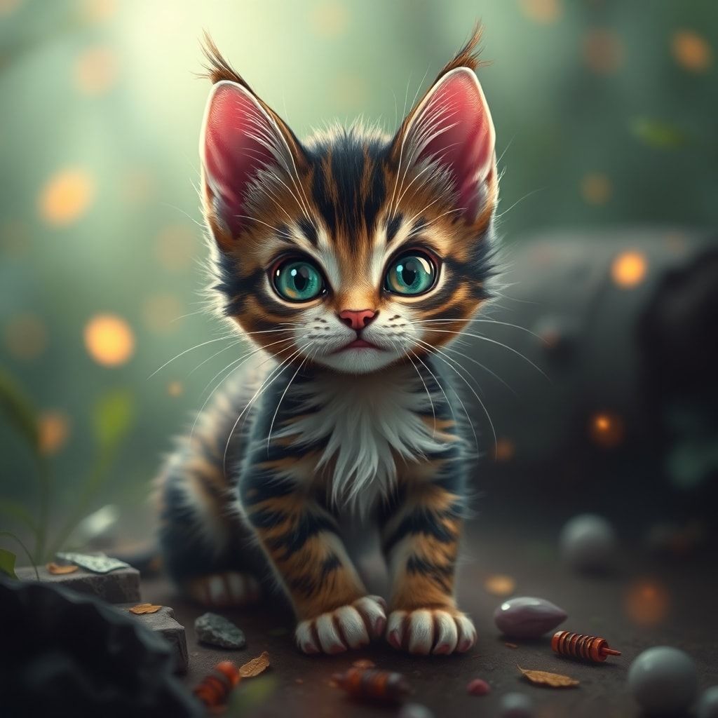 Tiny kitty, fantasy style, filmic score like