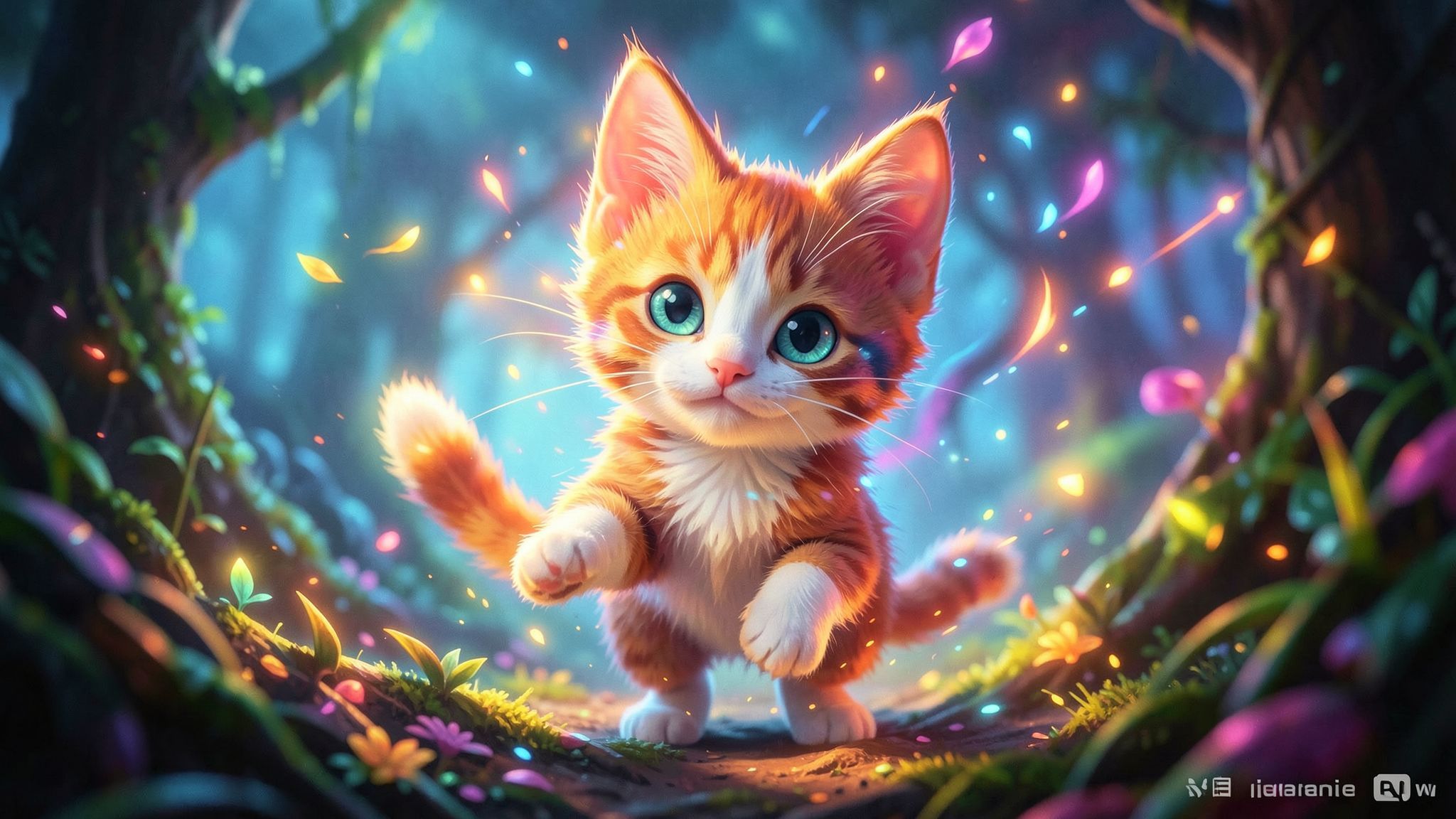 Tiny kitty, fantasy style, filmic score like