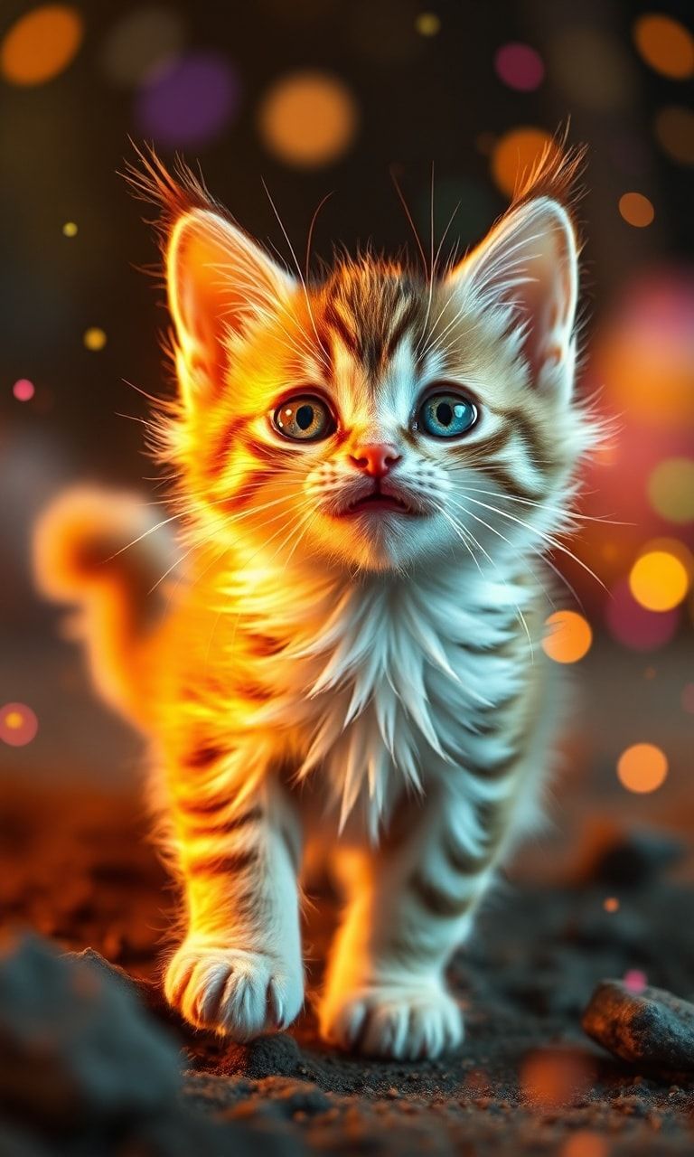 Tiny kitty, fantasy style, filmic score like