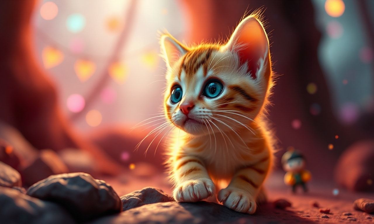 Tiny kitty, fantasy style, filmic score like