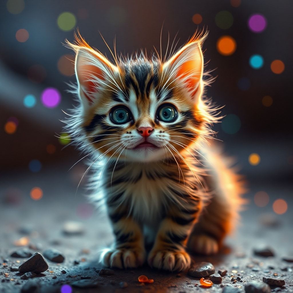 Tiny kitty, fantasy style, filmic score like