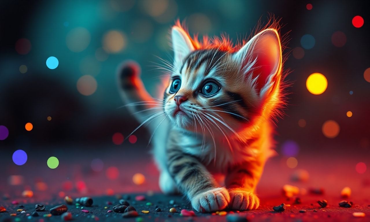 Tiny kitty, fantasy style, filmic score like