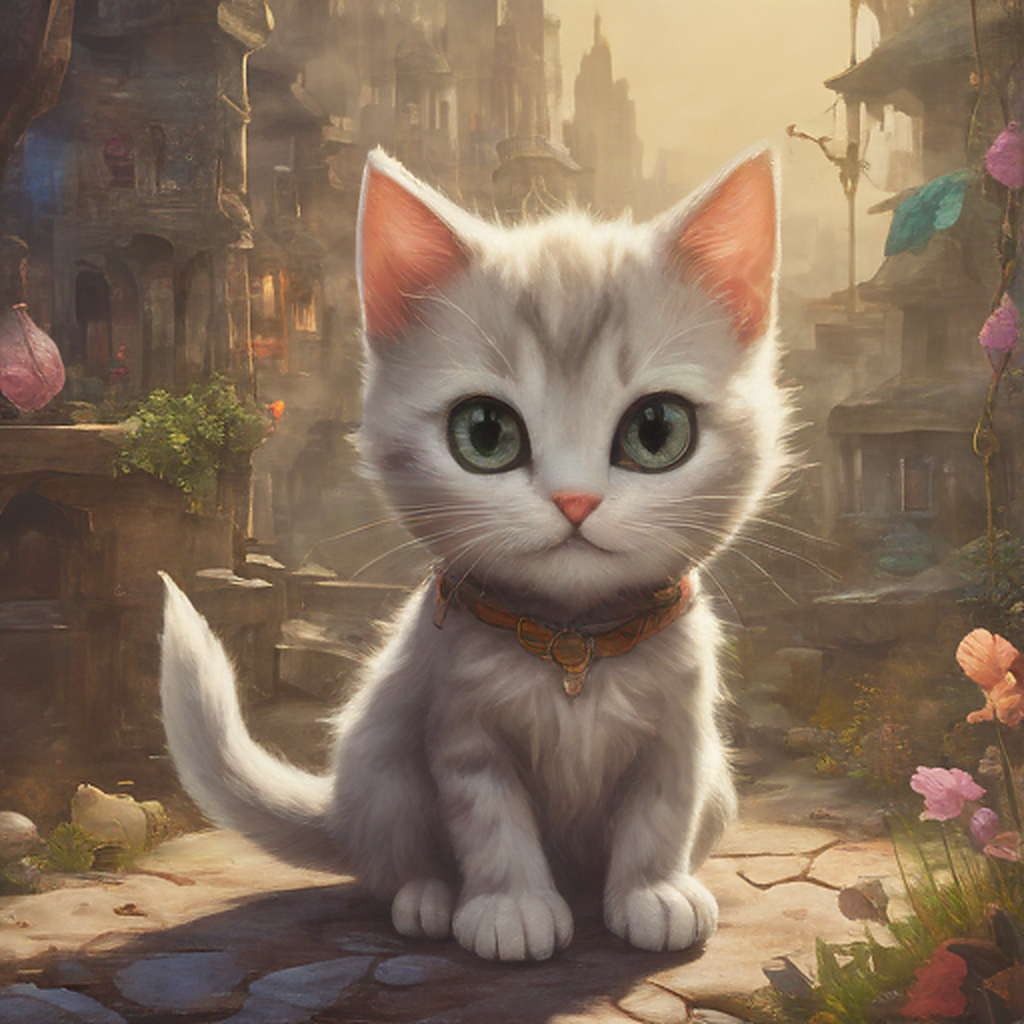 Tiny kitty, fantasy style, filmic score like