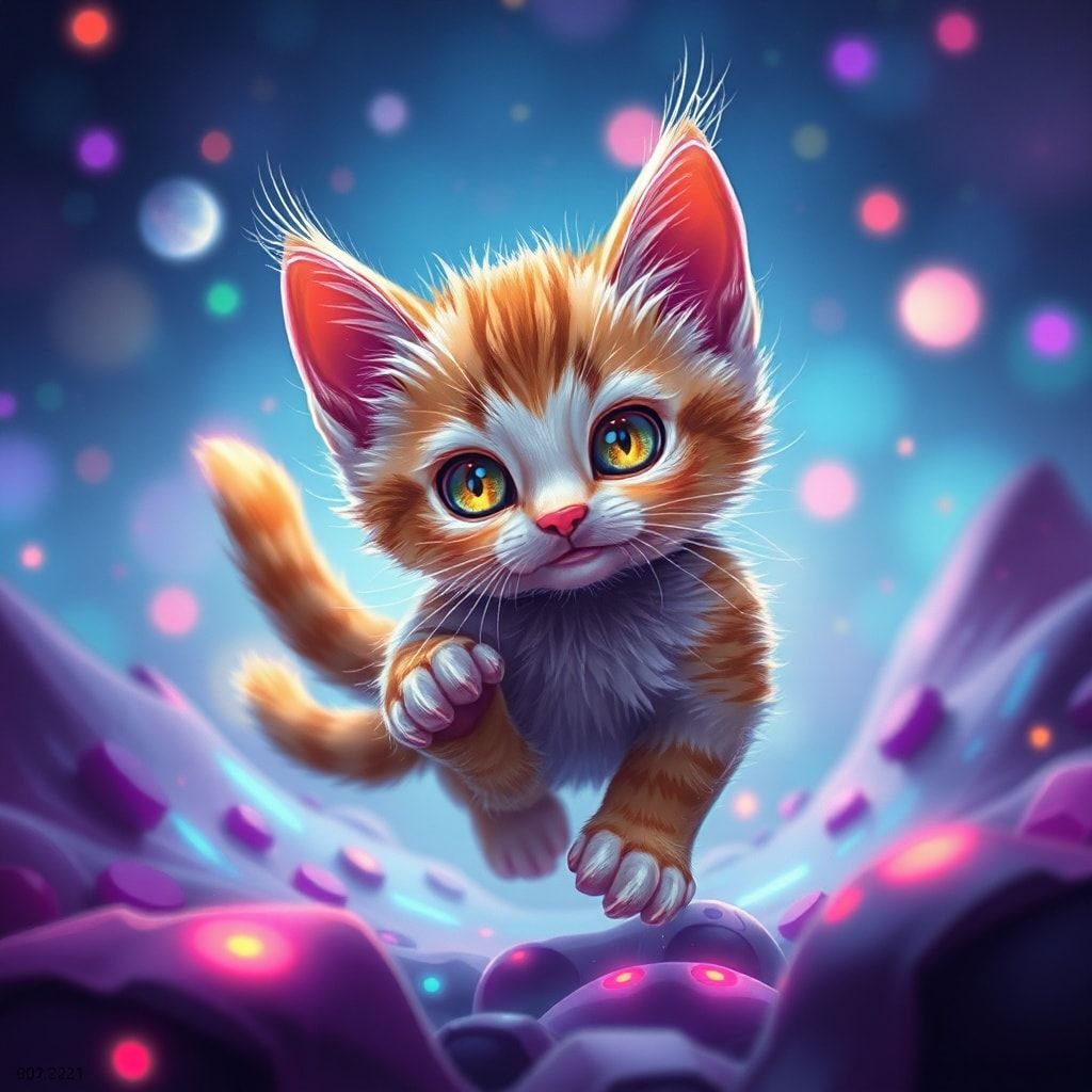 Tiny kitty, fantasy style, filmic score like