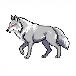 Pixel art wolf character spritesheet, grey wolf, 16x16 pixels per frame, 4-direction movement (down, left, right, up), walking animation, 4 frames per direction, top-down RPG style, consistent proportions, fluffy tail, pointed ears, retro fantasy game style, clean pixel art, limited color palette, evenly spaced sprite grid, transparent background, no background, PNG spritesheet, sharp pixels, no blur, no glow
