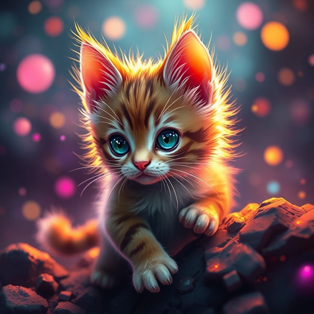 Tiny kitty, fantasy style, filmic score like