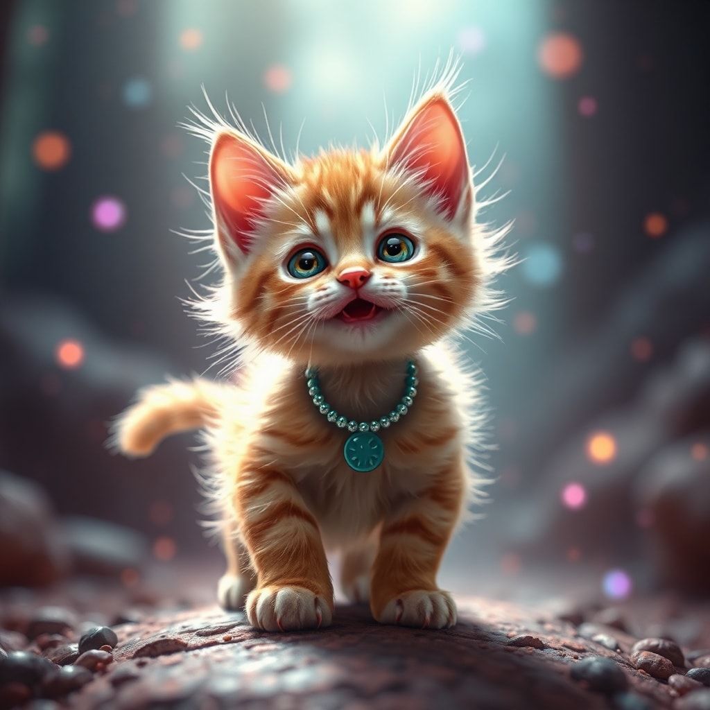 Tiny kitty, fantasy style, filmic score like