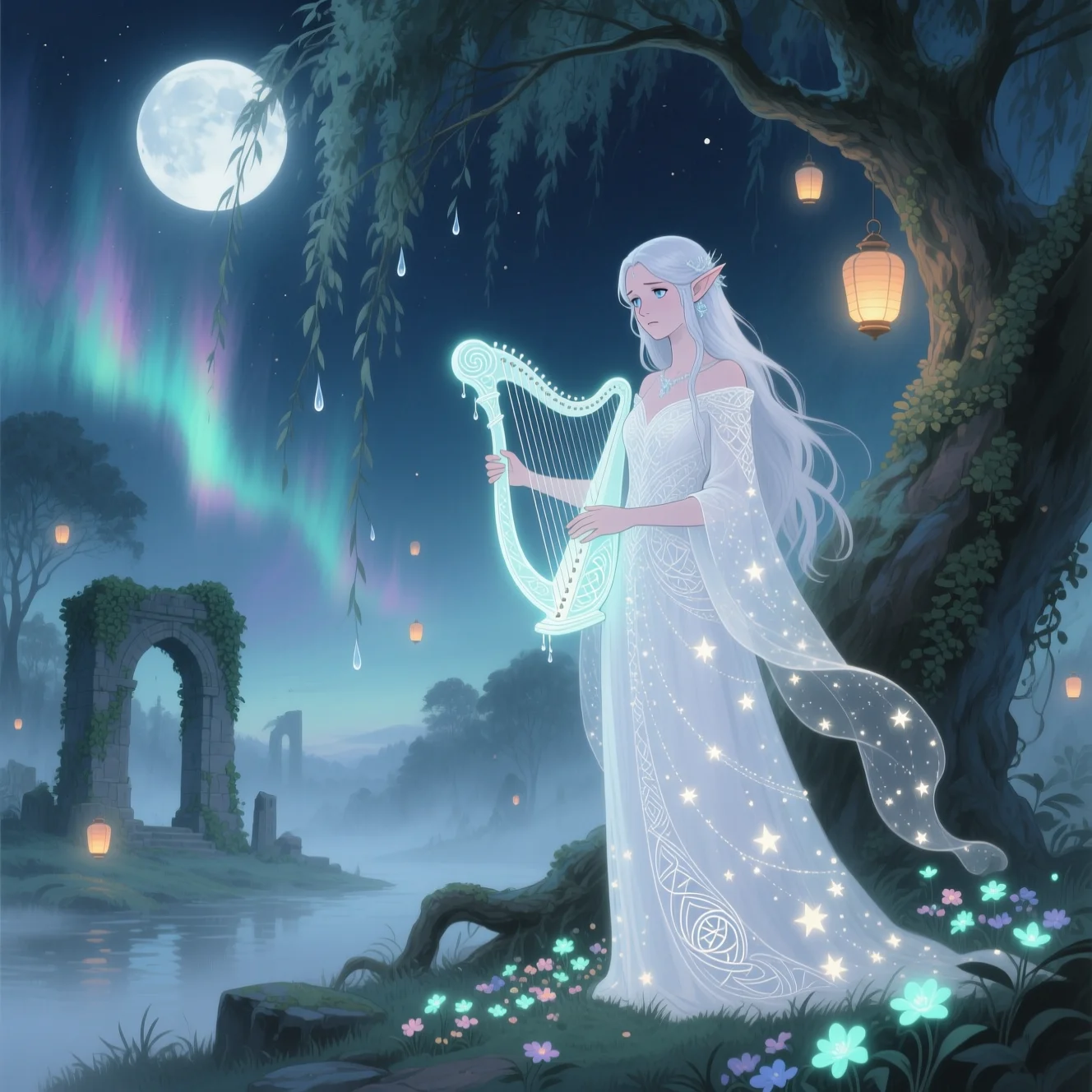  Світло, яке не зникає ( *Пісня твоєї кришталевої арфи сяє в пітьмі*("Lîr en glanthril lín síla ne dhû"))