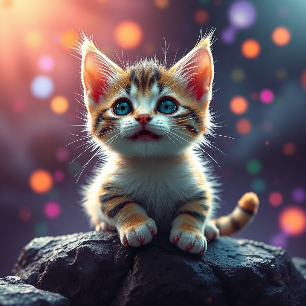 Tiny kitty, fantasy style, filmic score like