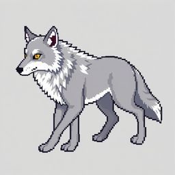 Pixel art wolf character spritesheet, grey wolf, 16x16 pixels per frame, 4-direction movement (down, left, right, up), walking animation, 4 frames per direction, top-down RPG style, consistent proportions, fluffy tail, pointed ears, retro fantasy game style, clean pixel art, limited color palette, evenly spaced sprite grid, transparent background, no background, PNG spritesheet, sharp pixels, no blur, no glow