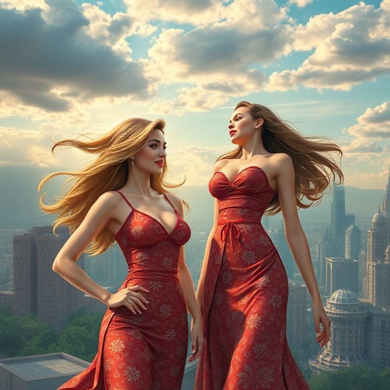 2 девушки  , одна из них с ростом 3 метра с худой талией и гигантской грудью , вторая девушка с ростом 1000 метров имеет худую талию и очень гигантскую грудь которая больше ,чем 2 города