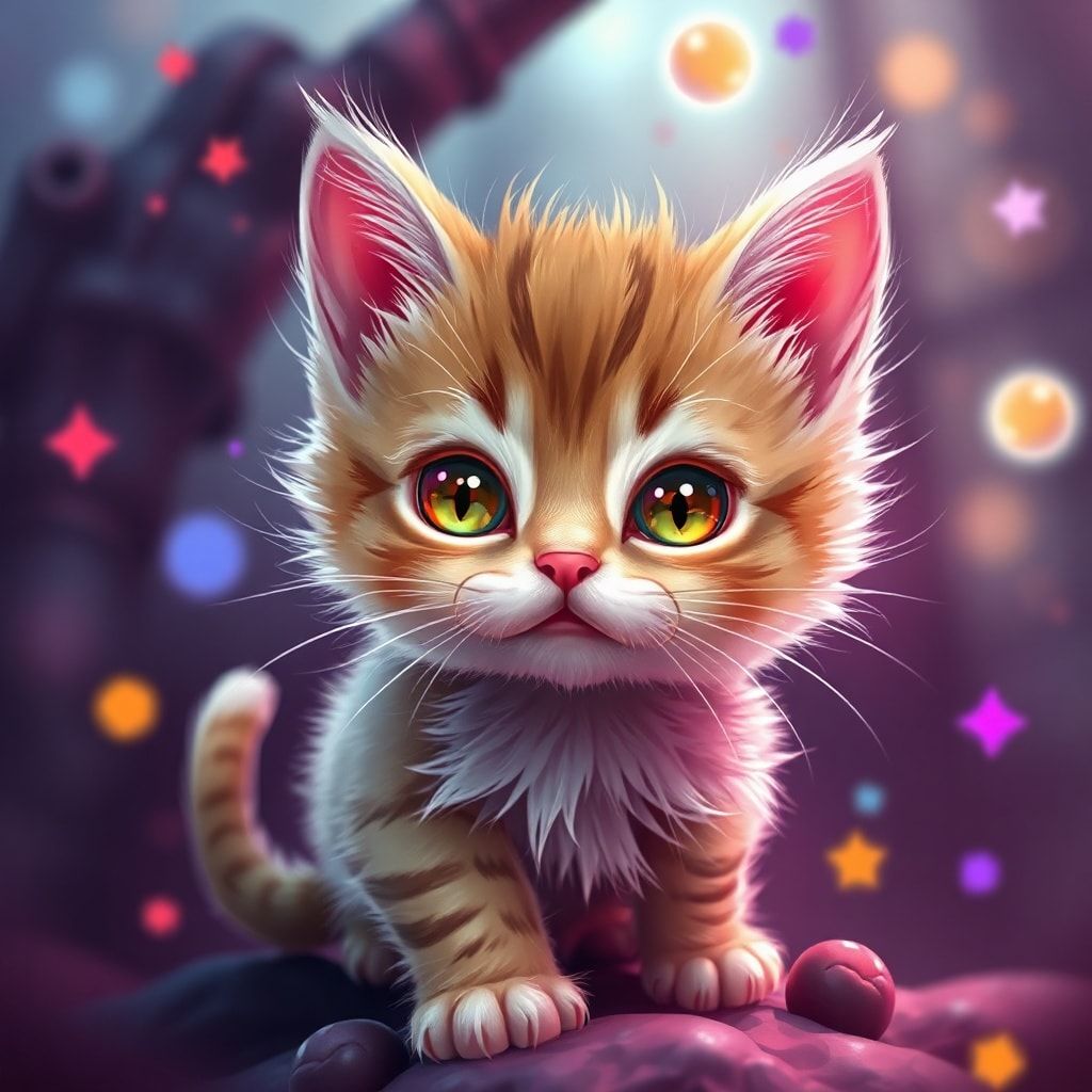 Tiny kitty, fantasy style, filmic score like