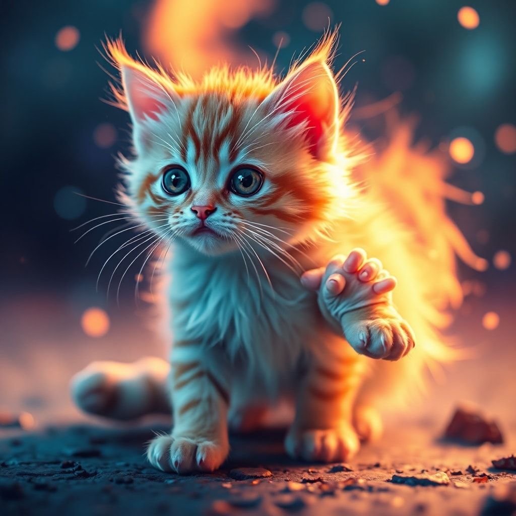 Tiny kitty, fantasy style, filmic score like