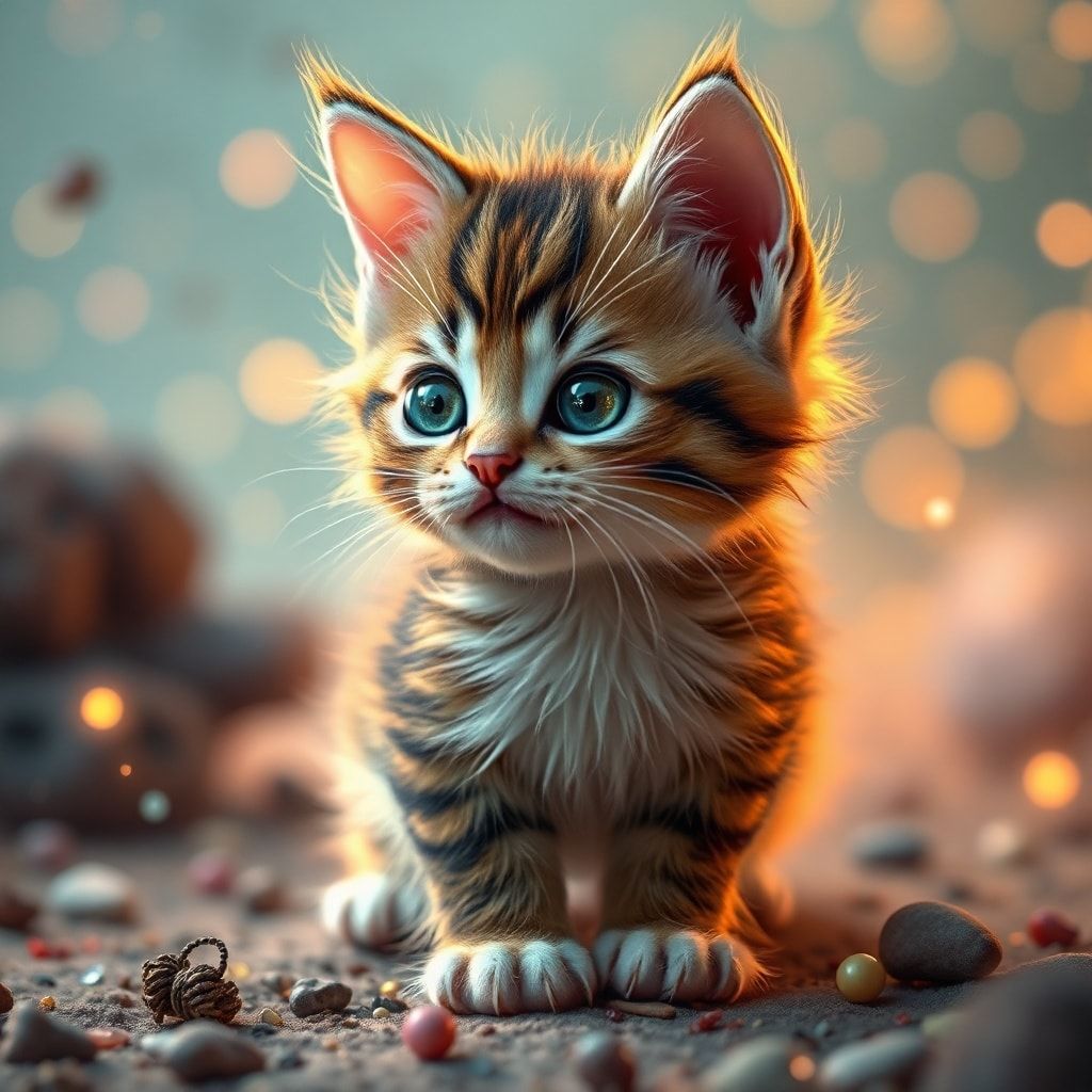 Tiny kitty, fantasy style, filmic score like