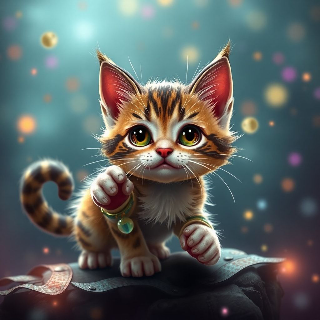 Tiny kitty, fantasy style, filmic score like