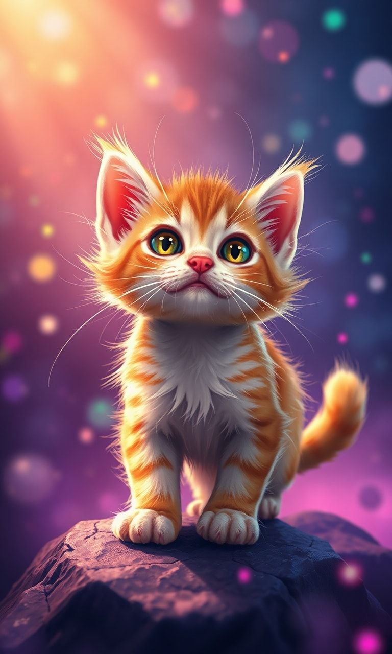 Tiny kitty, fantasy style, filmic score like