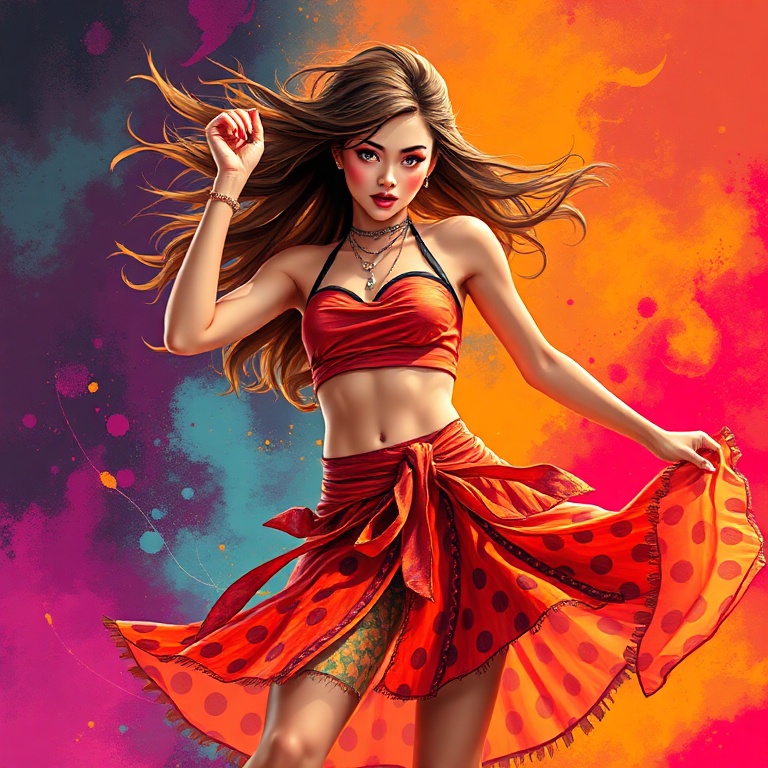 A hot girl with crop top and skirt