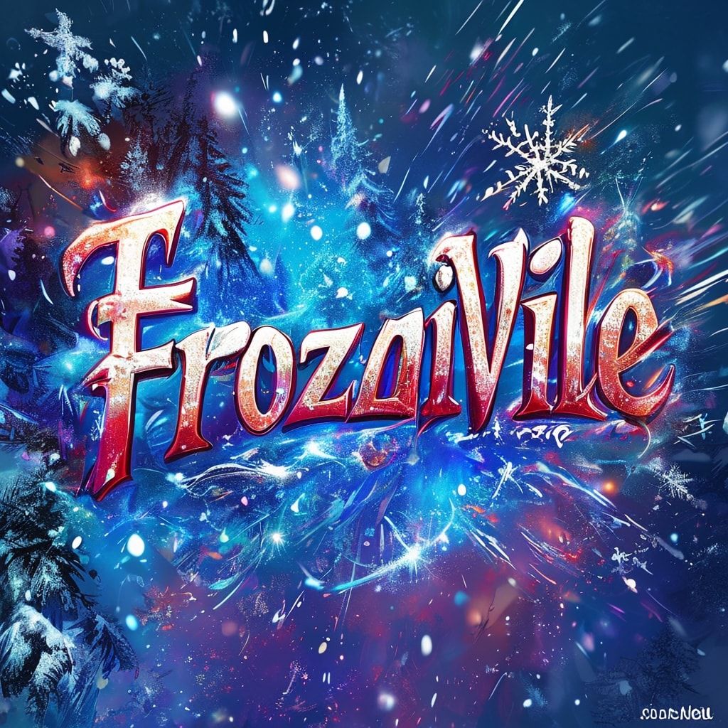 magic text "Frozenvile" winter and fantasy style