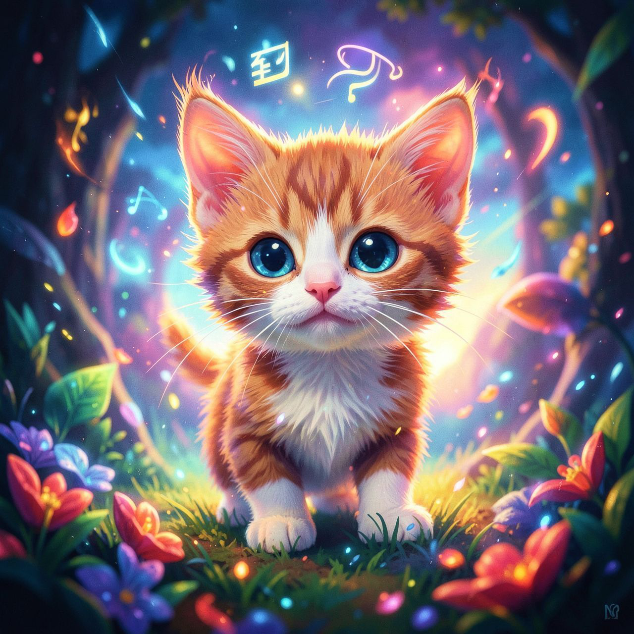 Tiny kitty, fantasy style, filmic score like