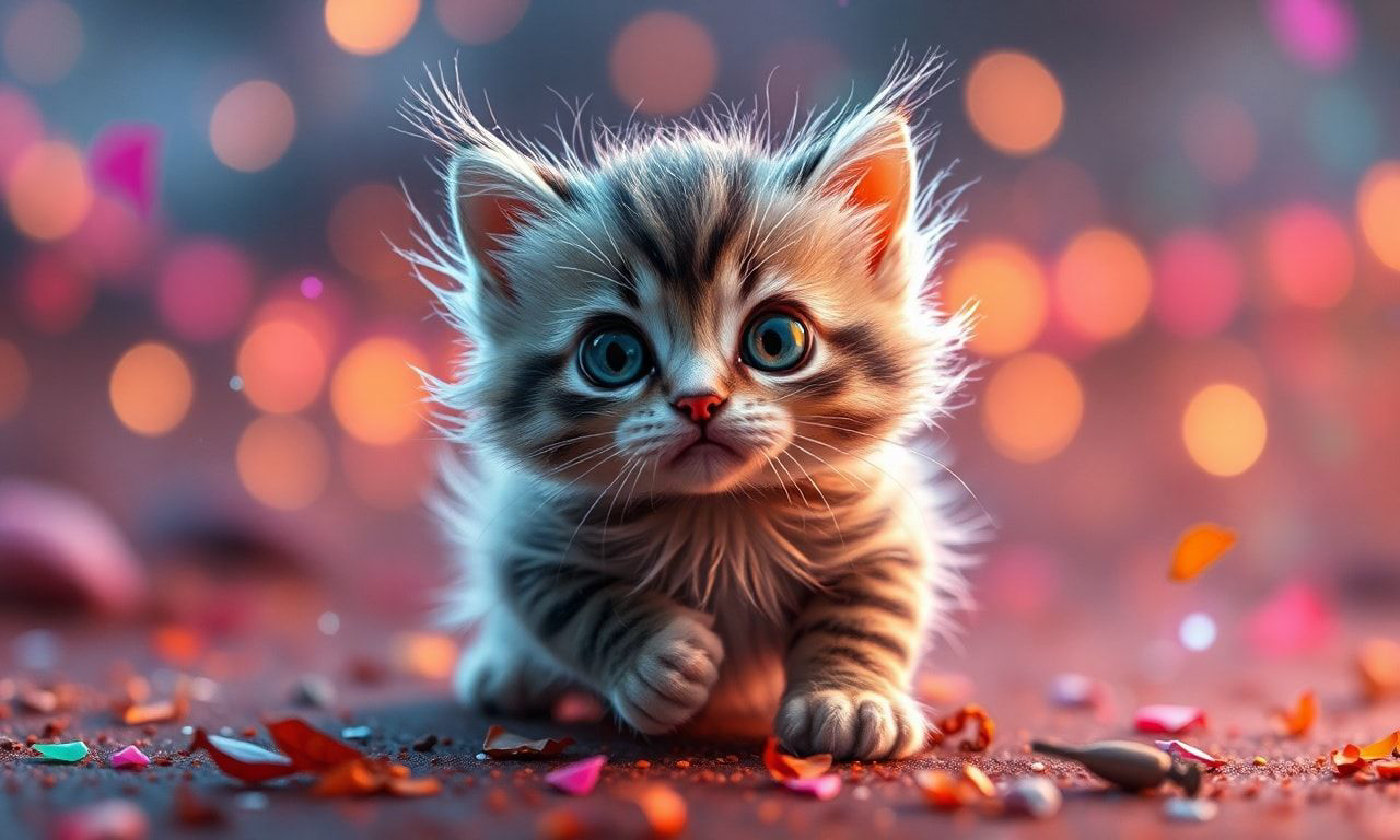 Tiny kitty, fantasy style, filmic score like