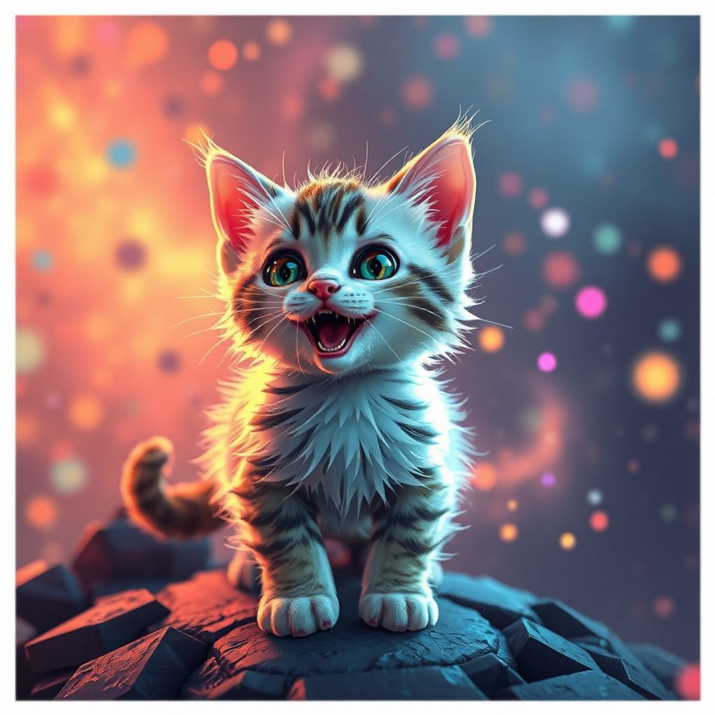 Tiny kitty, fantasy style, filmic score like